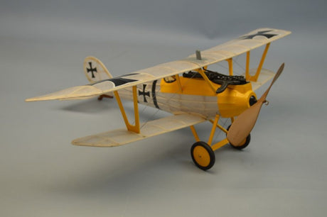 18-inch balsa glider replica of WWI Pfalz D3 with vibrant decals, lightweight design, and precision laser-cut parts.