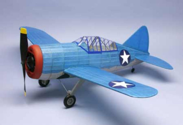 30-inch balsa glider replica of Brewster F2A-3 Buffalo with vintage WWII design, ideal for flying and display.