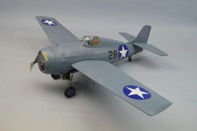 30-inch Balsa Glider model of the F4-F Hellcat, featuring vibrant decals and precision laser-cut balsa wood for easy assembly.