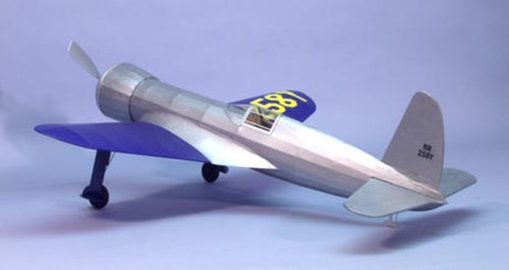 Lightweight 24-inch balsa wood glider inspired by classic Hughes racer planes, perfect for flying indoors or outdoors.