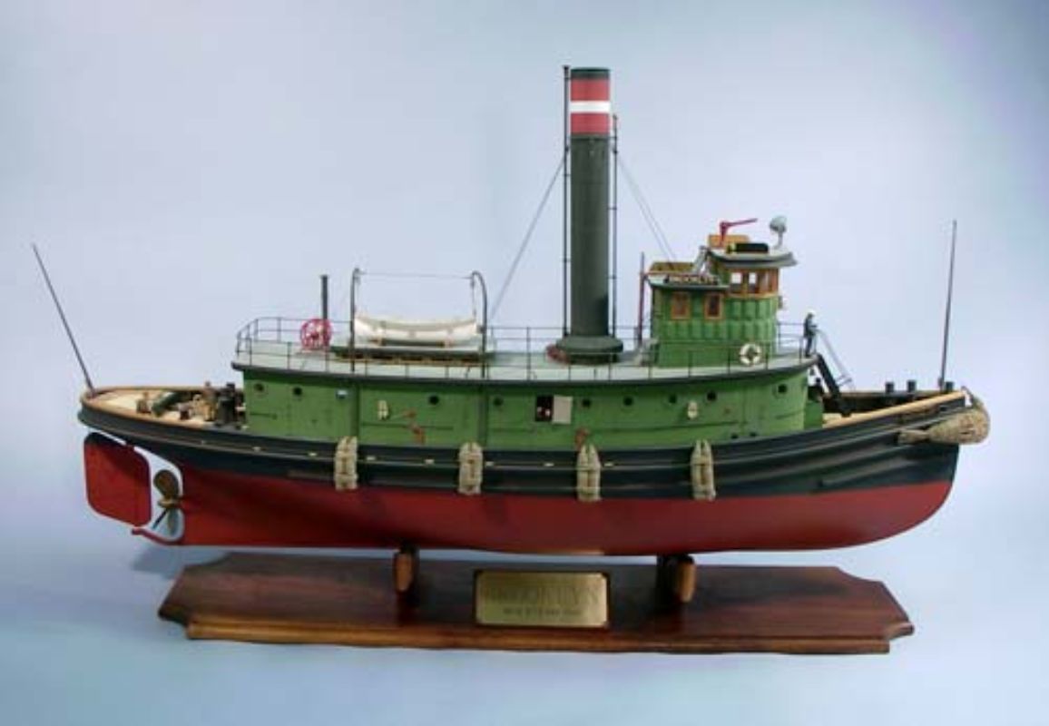 Wooden Ship Kit - 39 1/2" Brooklyn Tug for model building, 1/32 scale, integrates R/C components for functional use.