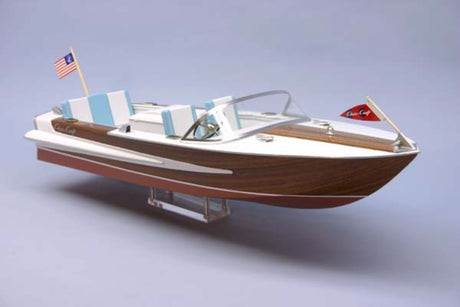 30-inch wooden model kit of the 1964 Chris Craft Super S, featuring detailed parts and R/C compatibility.