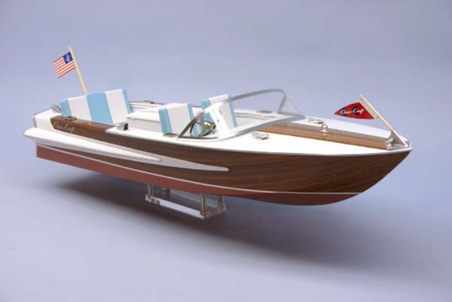 30-inch wooden model kit of the 1964 Chris Craft Super S, featuring detailed parts and R/C compatibility.