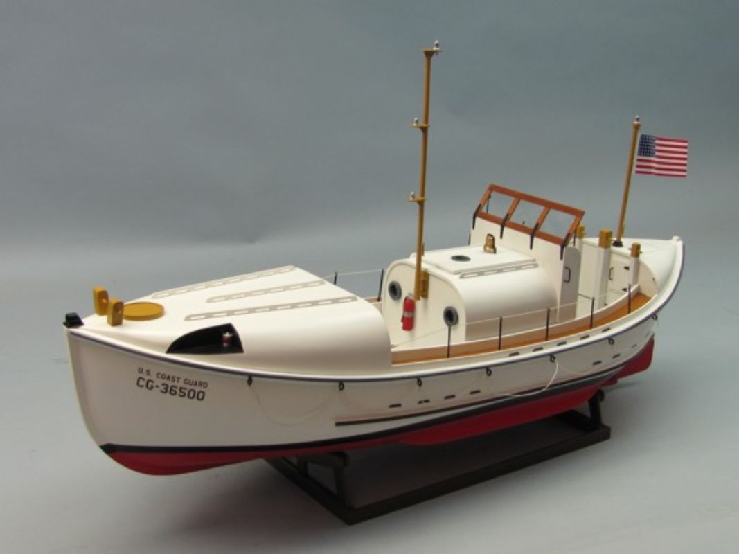 Wooden Ship Kit featuring a 36" USCG 36500 Lifeboat model for hobbyists, includes precision-cut parts and instructions.