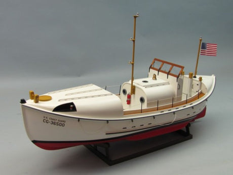 Wooden Ship Kit featuring a 36" USCG 36500 Lifeboat model for hobbyists, includes precision-cut parts and instructions.