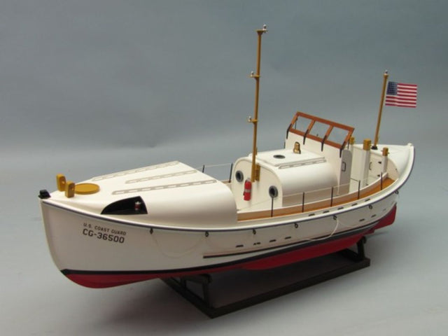 Wooden Ship Kit featuring a 36" USCG 36500 Lifeboat model for hobbyists, includes precision-cut parts and instructions.