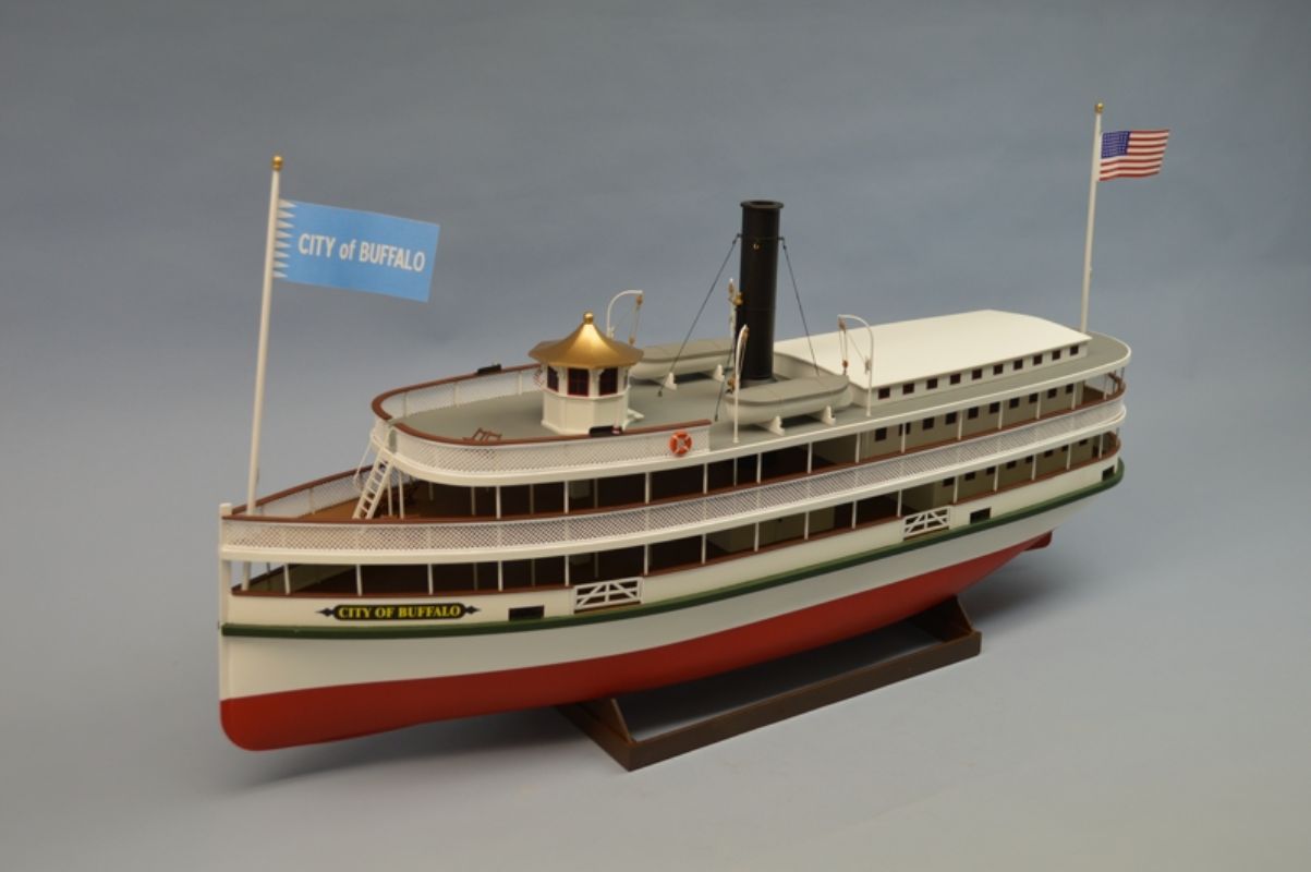 33-inch Wooden Ship Kit of the City of Buffalo Ferry, perfect for hobbyists and collectors, easy assembly with pre-cut pieces.