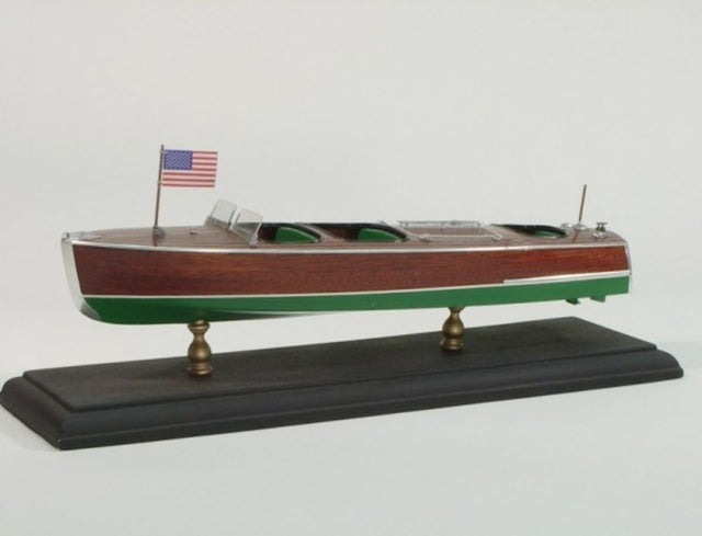 Detailed wooden model kit of the 27-inch Chris Craft Triple Cockpit, featuring laser-cut parts and custom decals.