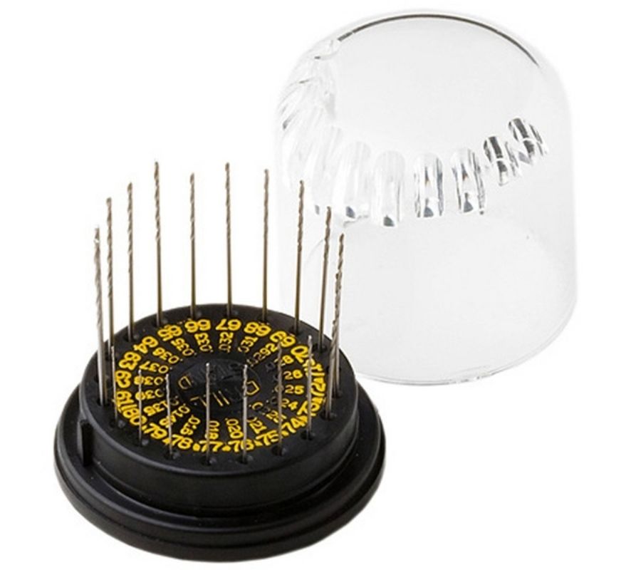 Set of 20 Excel mini drill bits #61-#80 for precise drilling in wood, plastic, and soft metals, essential for detailed projects.