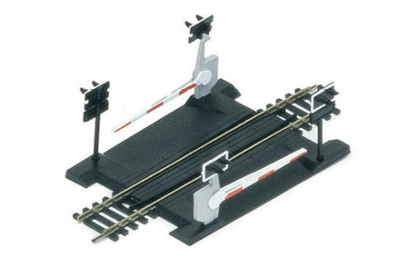 Hornby Level Crossing Single Track with gates and lifting booms for realistic model railway setup, 168mm length.