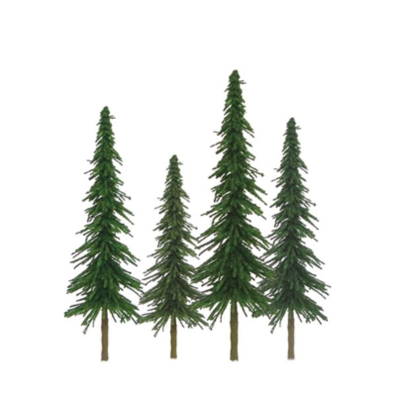 Set of 12 lifelike spruce trees, 150-250mm, perfect for enhancing miniature landscapes and model projects.
