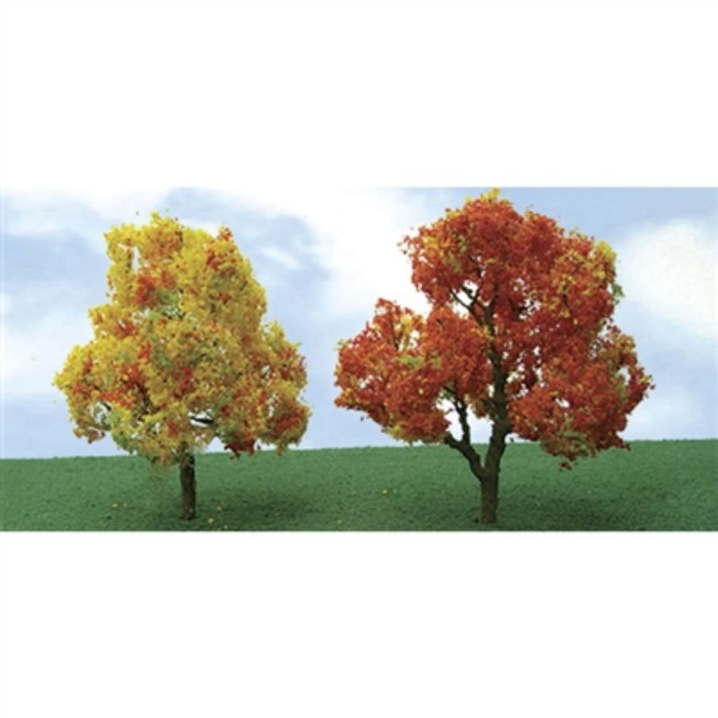 Two 75-85mm autumn deciduous trees, perfect for enhancing model landscapes with vibrant fall colors.