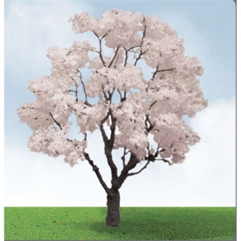 Set of 2 detailed 75-85mm Blossom Cherry trees with vibrant pink blossoms, ideal for model scenery and dioramas.