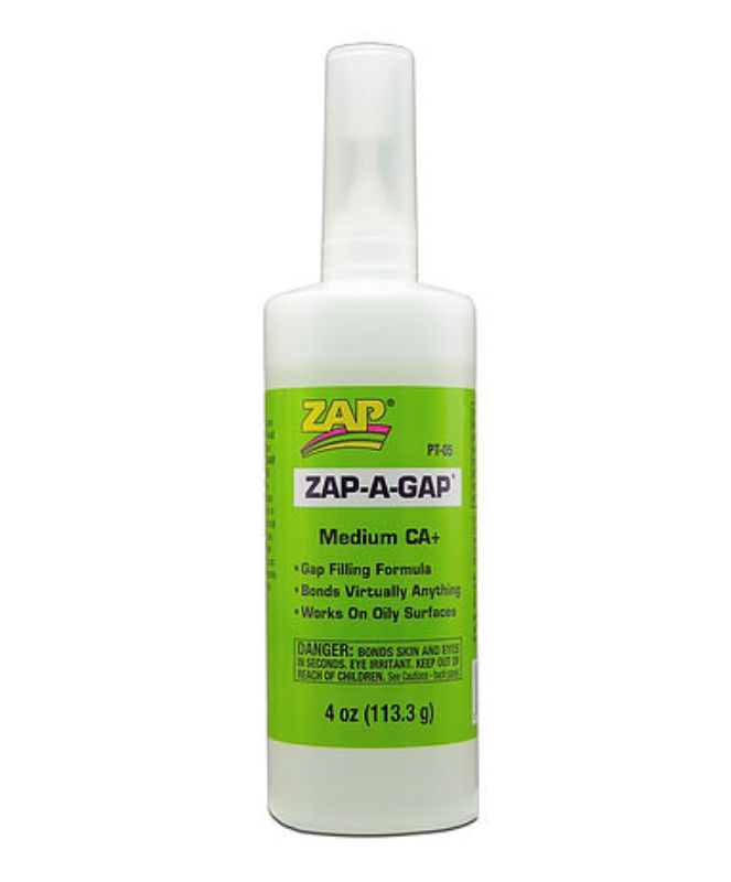 4oz ZAP Medium Thickness Superglue, ideal for strong bonds on metal, wood, rubber, and ceramics, with precise application.