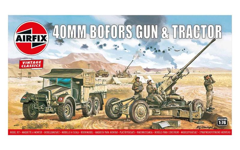1:76 scale model of Bofors 40mm Gun and Morris CS8 Truck, featuring 107 precision parts for detailed assembly.