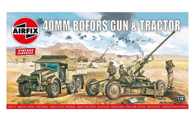 1:76 scale model of Bofors 40mm Gun and Morris CS8 Truck, featuring 107 precision parts for detailed assembly.
