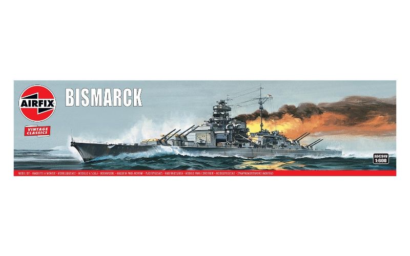 Detailed 1:600 scale model of the Bismarck battleship, featuring 170 parts for shipbuilding enthusiasts aged 8 and up.