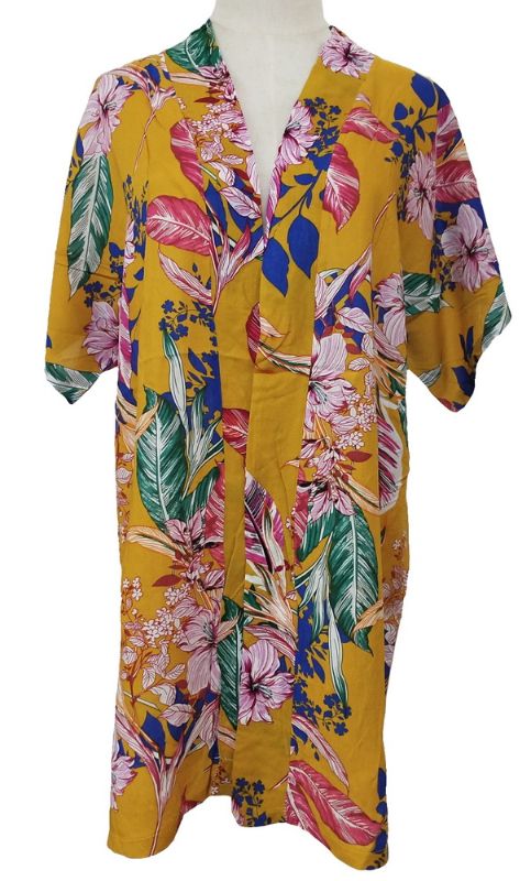 Kimono - Gabby Flower and Leaves (Mustard)