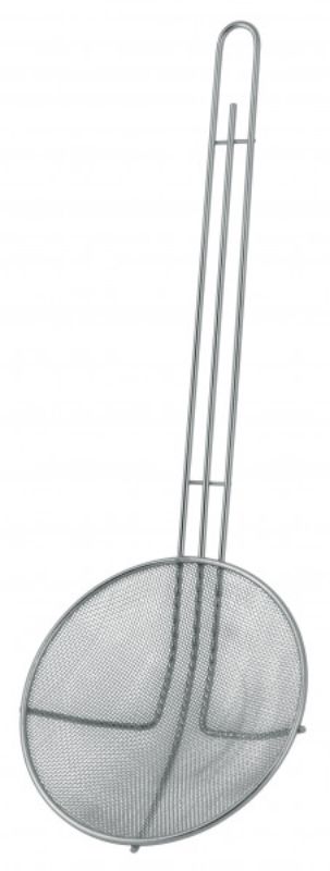 Chef Inox 160mm round skimmer with stainless steel mesh for straining and serving, ideal for frying and pasta.