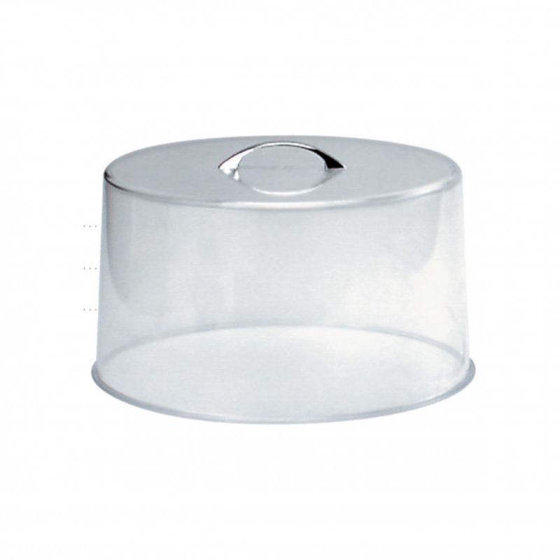 30cm stainless steel cake cover with chrome handle, ideal for protecting and displaying cakes and pastries.
