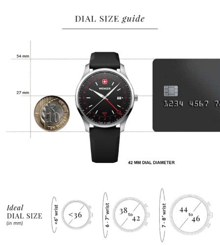 Men's Watch - WENGER CITY GMT 42mm Black Dial & Silicon Strap