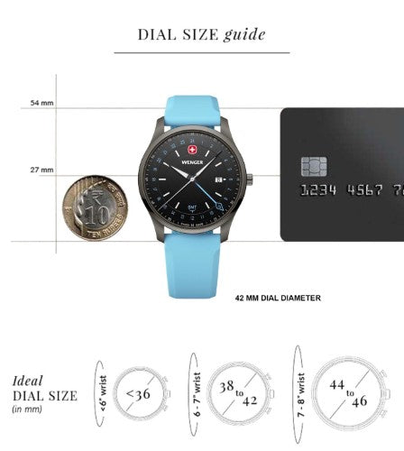 Men's Watch - WENGER CITY GMT 42mm Black Dial & Blue Silicon Strap