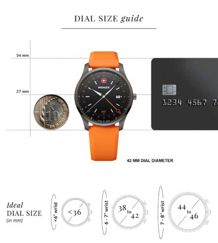 Men's Watch - WENGER CITY GMT 42mm Black Dial & Orange Silicon Strap