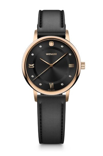 Women's Watch - WENGER URBAN DONNISSIMA 35mm Black Dial Leather Strap