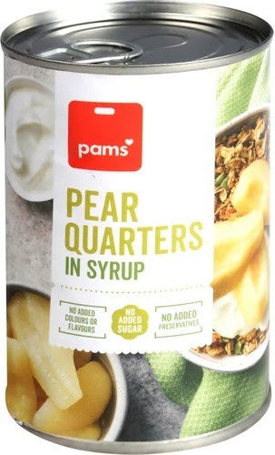Pams Pear Quarters In Syrup 410g