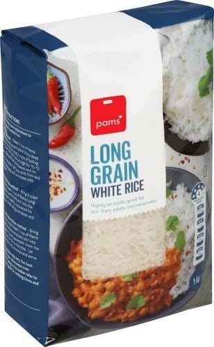 Pams Rice White Long Grain 1kg