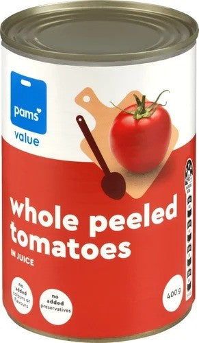 Pams Value Tom Whl Peeled In Juice 400g