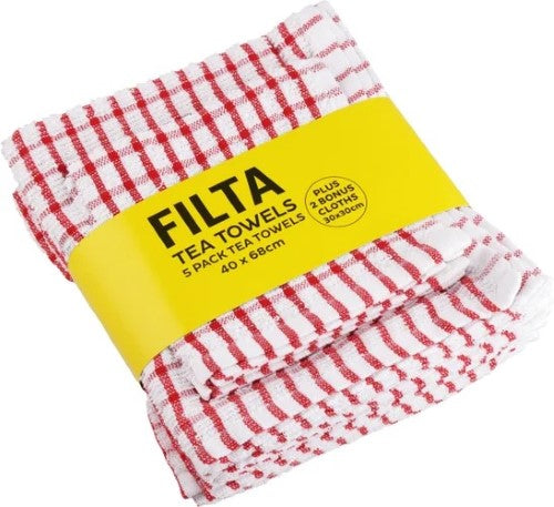 Filta 5 Tea Twls+2 Dsh Clths Try Red 7s