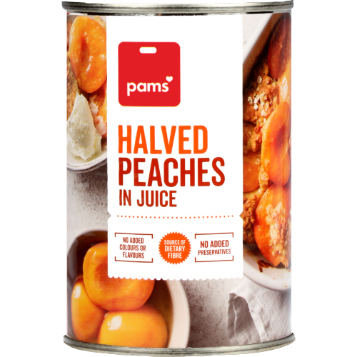 Pams Peach Halves In Juice 410g