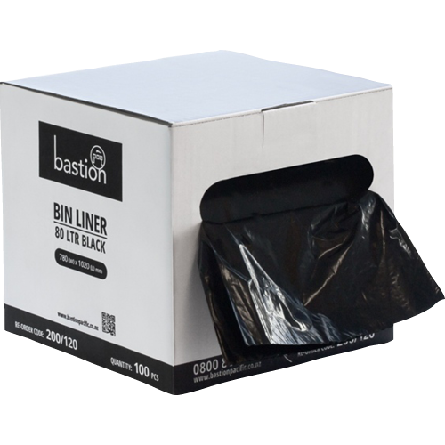 Bastion Bin Liner On Roll 80l Blk 100pk