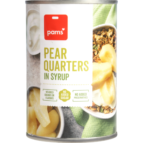 Pams Pear Quarters In Syrup 410g