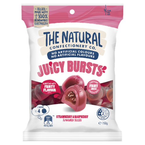 The Natural Confectionery Co. Juicy Burst Srwb/Rasp 150g