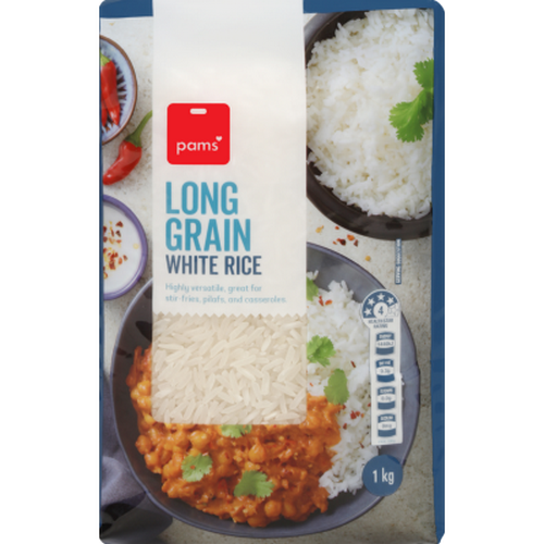 Pams Rice White Long Grain 1kg