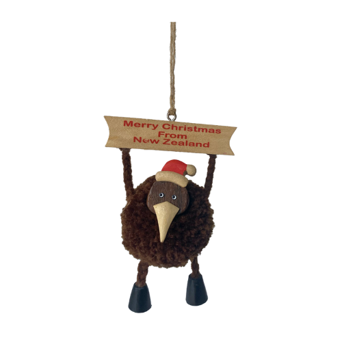 Wooden Christmas Pompom Kiwi Hanging Ornaments 36pc