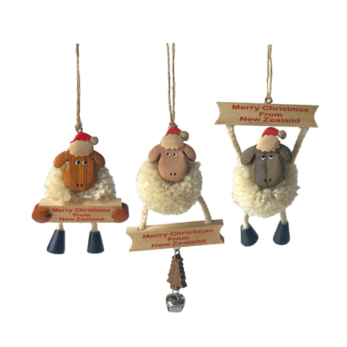 Wooden Christmas Pompom Sheep Hanging Ornaments 36pc