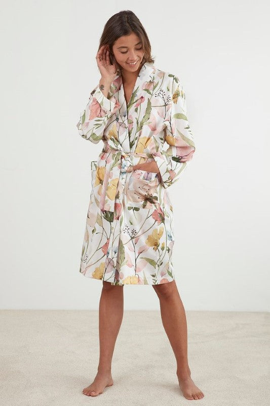 Bathrobe / Robe - Spring Flowers White (L/XL) - BAKSANA
