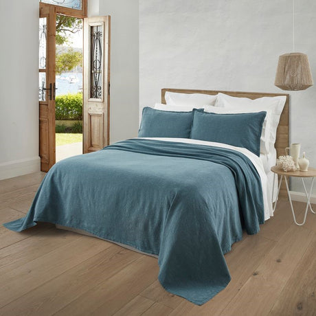 Luxurious Portofino Bedspread Set in soft cotton-linen blend, perfect for king single beds, includes two stylish pillowcases.