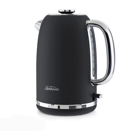 Sunbeam Alinea™ Classics Kettle in black, 1.7L capacity, matte finish, 2400W fast boil, 360° base with water window.