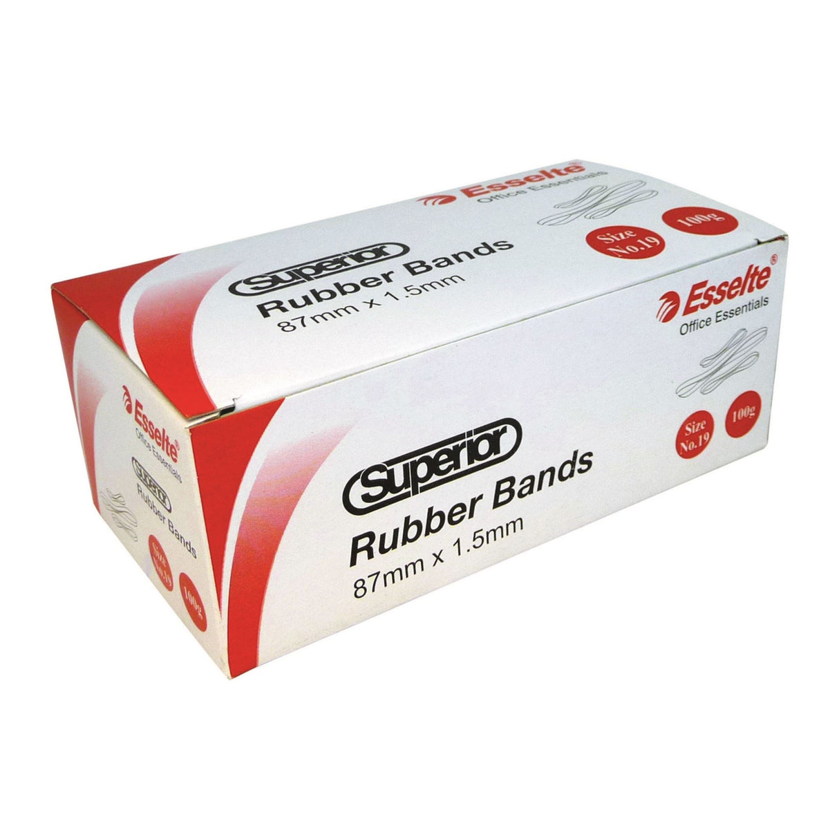 Esselte Superior Rubberbands Size 32, 100g box, durable natural rubber, ideal for organizing and bundling materials.