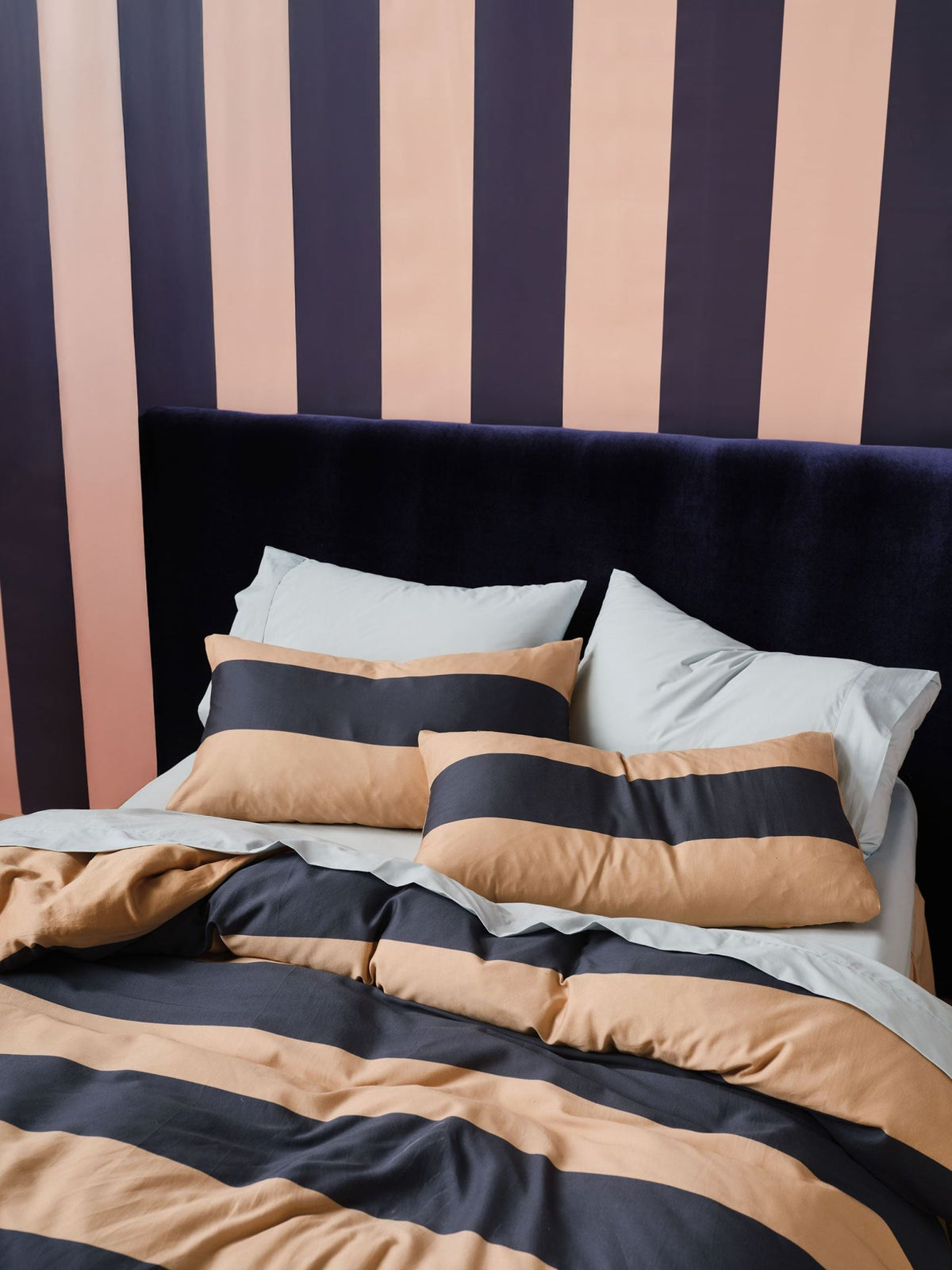 Quilt Cover Set - Rugby Stripe Bluestone Linen House - Queen Blue
