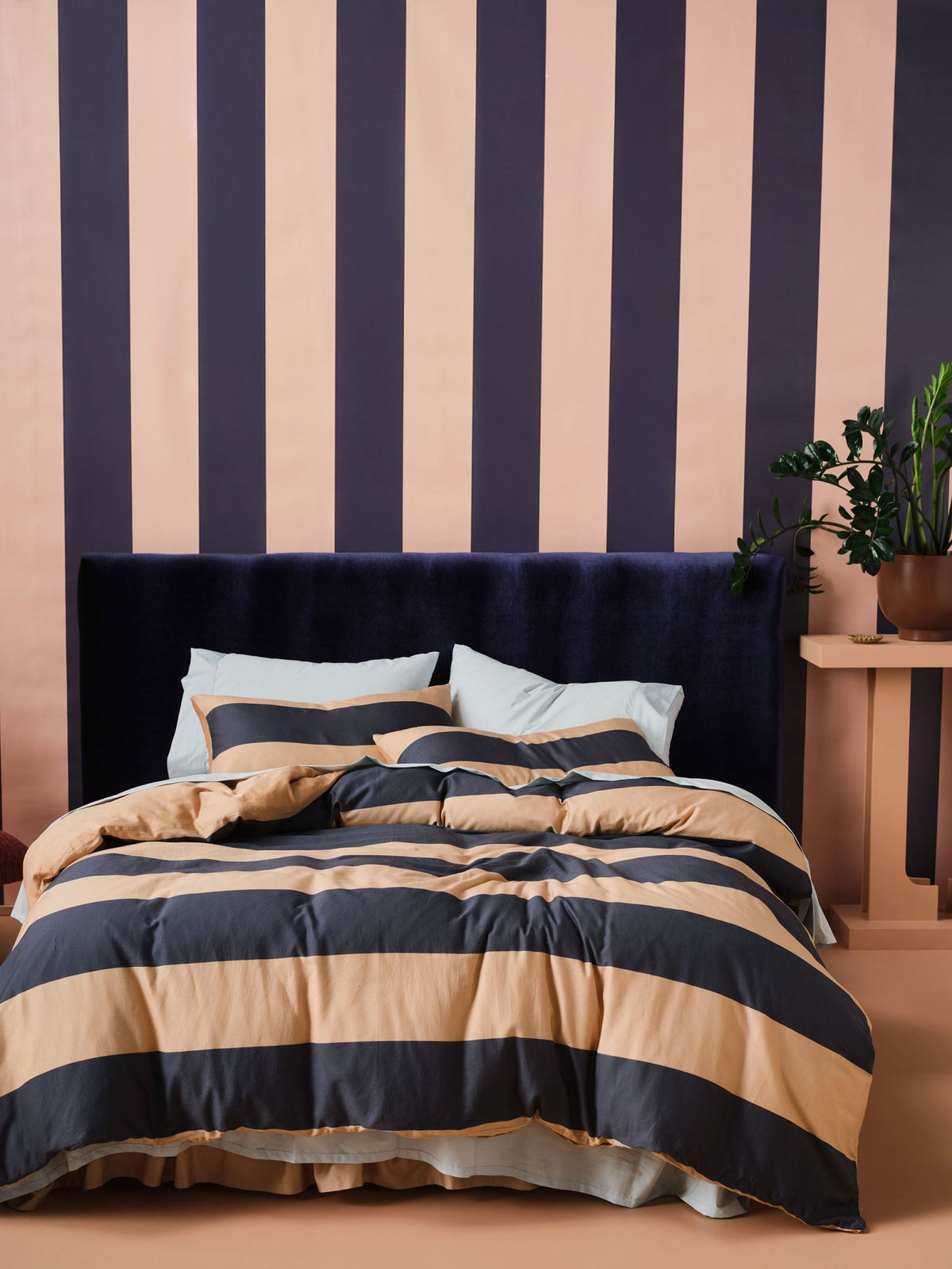 Quilt Cover Set - Rugby Stripe Bluestone Linen House - Queen Blue