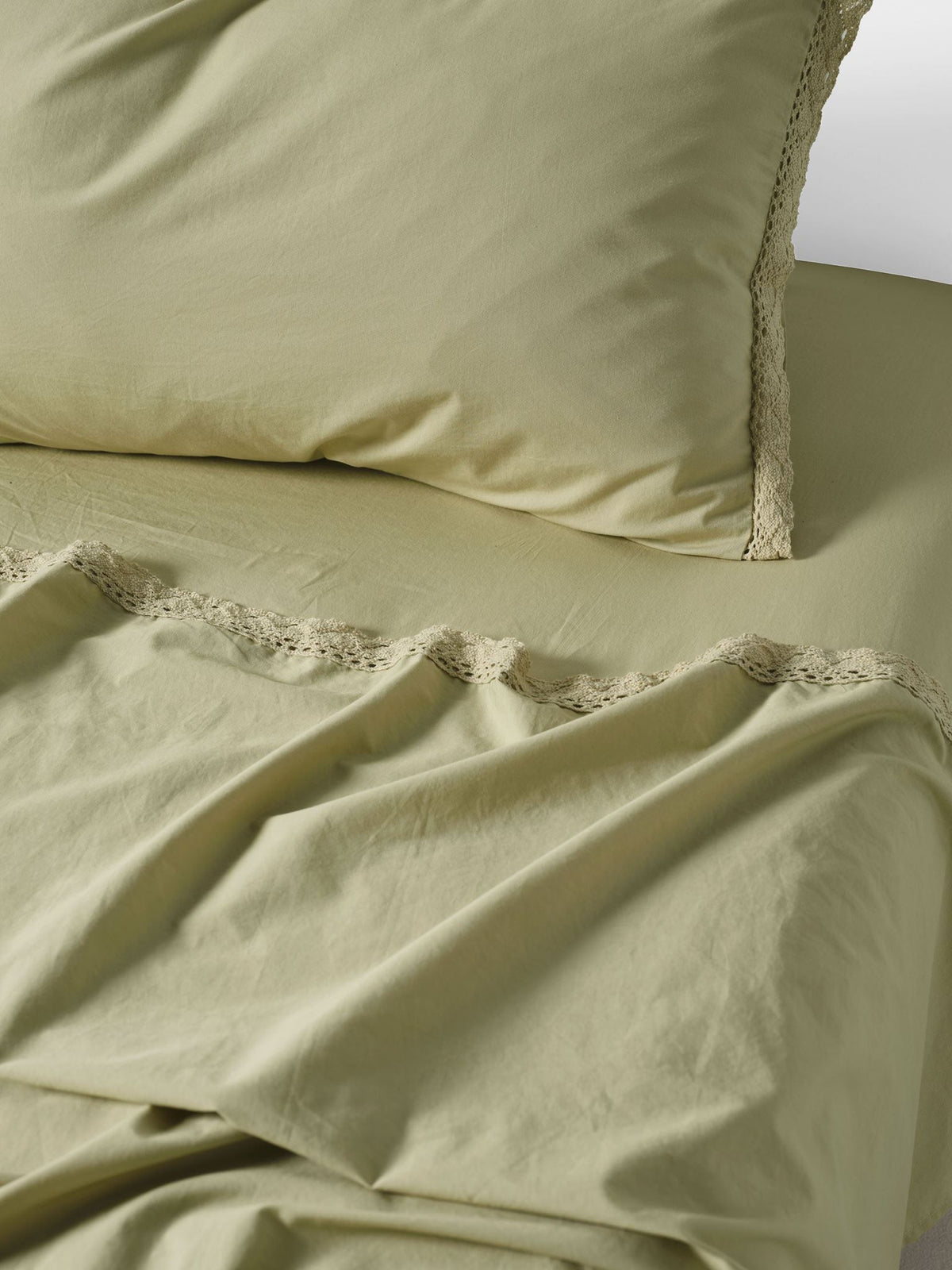 Sheet Set - 250 Thread Count Washed Organic Cotton Marion Pistachio - King Green