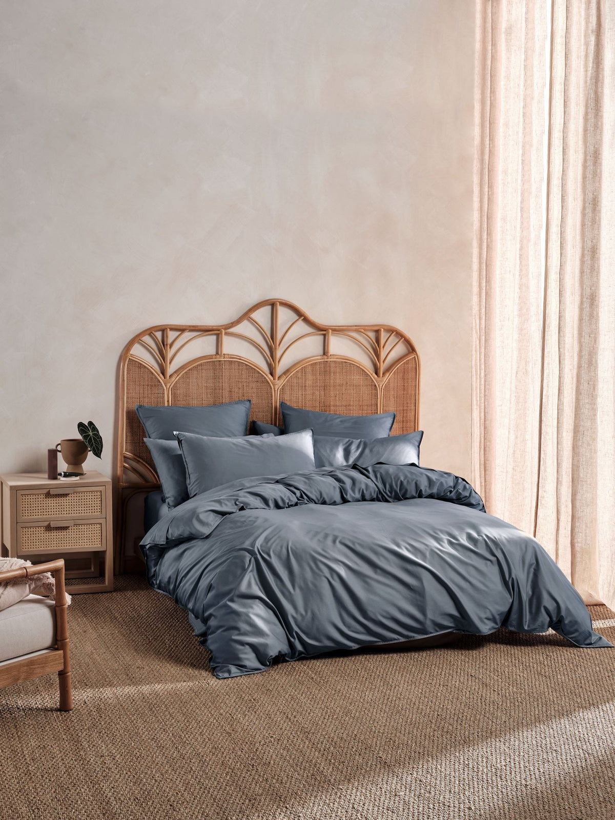 Quilt Cover Set - 400 Thread Count Bamboo Cotton Nara Bluestone - Queen Blue