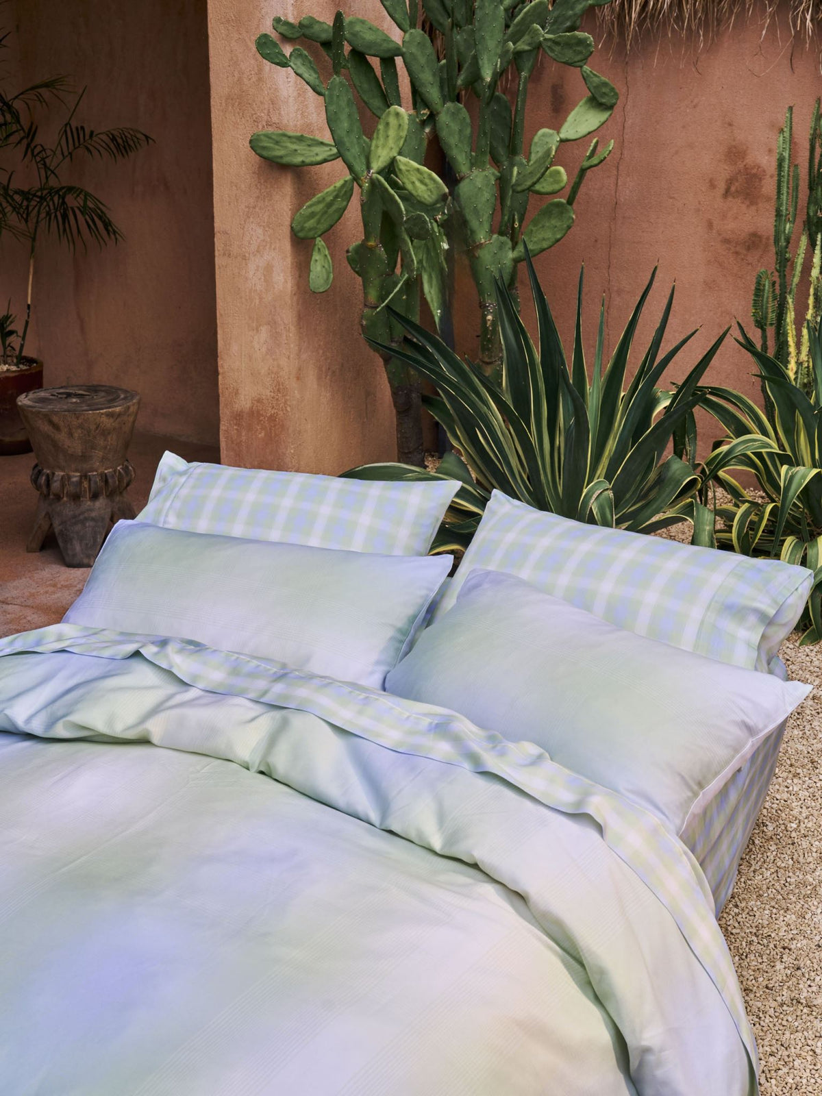 Quilt Cover Set - Sunrise Check Clearwater Linen House - Queen Blue