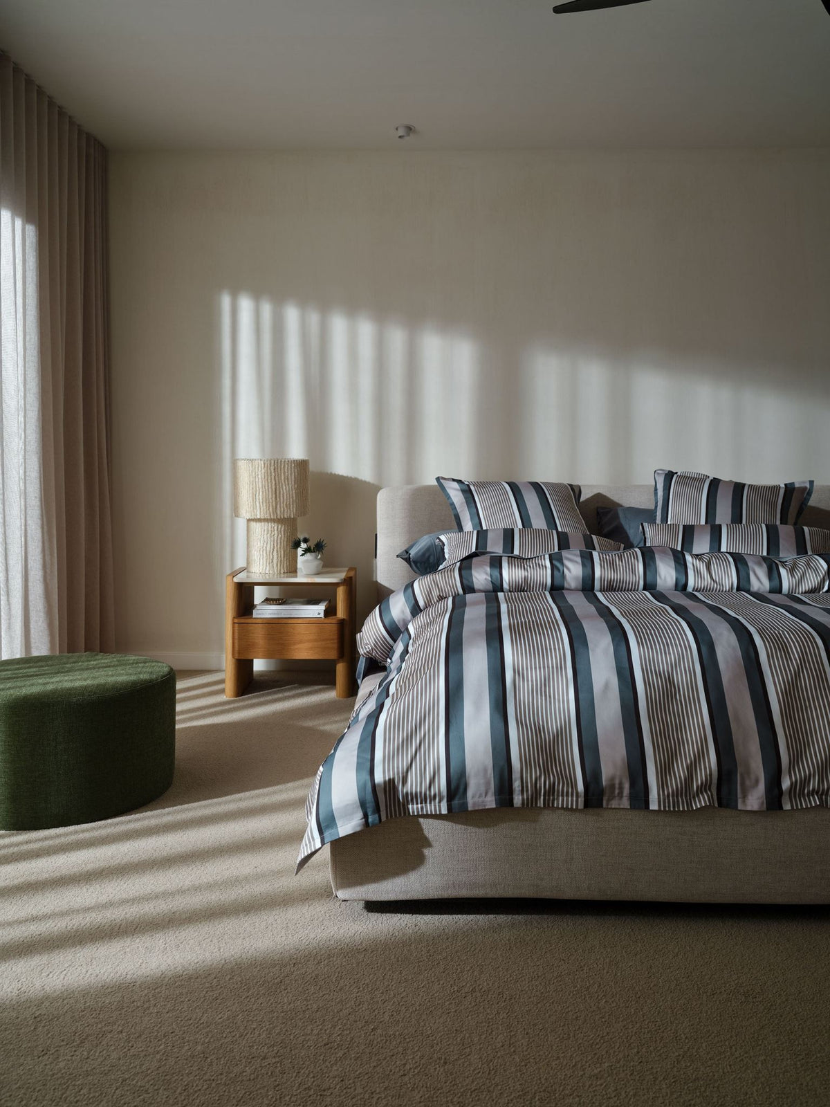 Quilt Cover Set - Nara Stripe Bluestone Linen House - Queen Blue