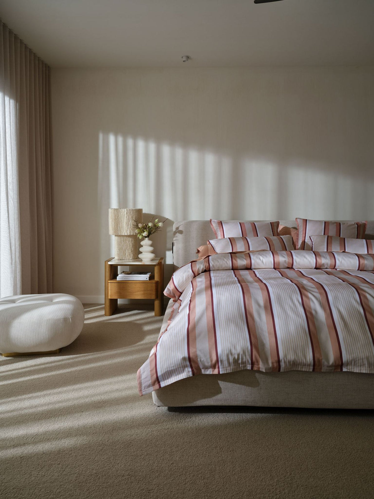 Quilt Cover Set - Nara Stripe Clay Linen House - King Pink